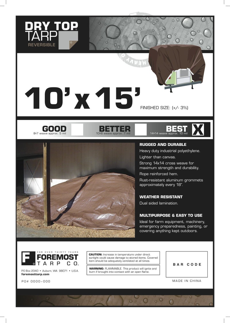 Dry Top 10x15 Multi-Purpose Silver/Brown Heavy Duty DRY TOP Poly Tarp (10'x15') - Image 3